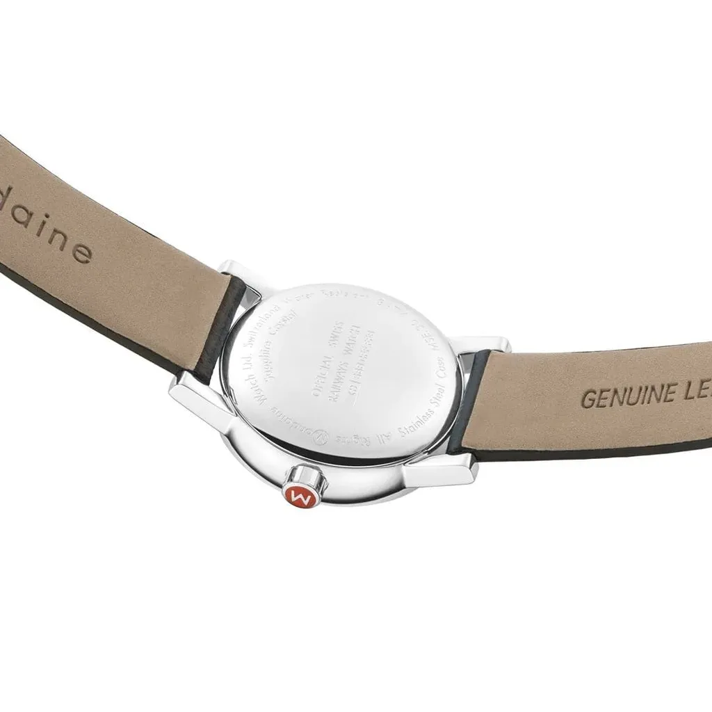 Mondaine evo2 Stainless Steel Watch with Black Leather Strap