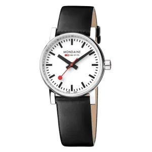 Mondaine evo2 Stainless Steel Watch with Black Leather Strap
