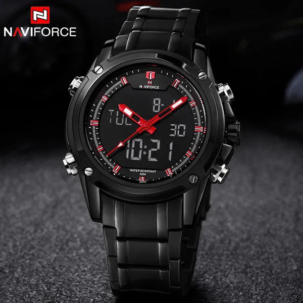 NAVIFORCE Luxury Brand Full Steel Quartz Clock Digital LED Watch Army Military Sport Watch Men Watches