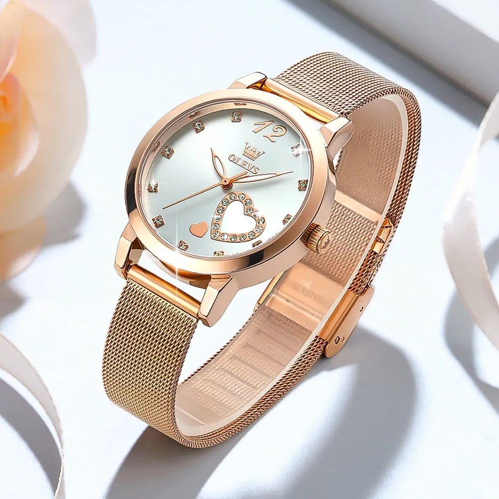 OLEVS Women Watch Fashion Rose Gold Diamond Analog Quartz Female Watch for Women Luxury Dress Ladies Stainless Steel Luminous Waterproof Date Wrist Watches Green Dial