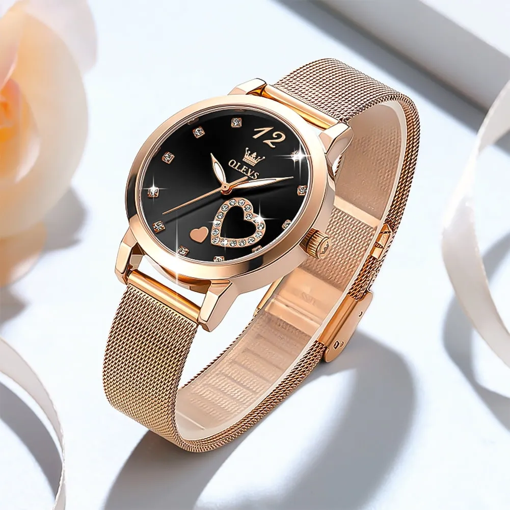 OLEVS Women Watch Fashion Rose Gold Diamond Analog Quartz Female Watch for Women Luxury Dress Ladies Stainless Steel Luminous Waterproof Date Wrist Watches Green Dial