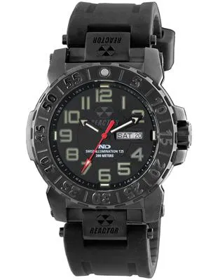 Reactor Mens Trident 2 - All Black Design - Rubber Strap - NeverDark - 200m
