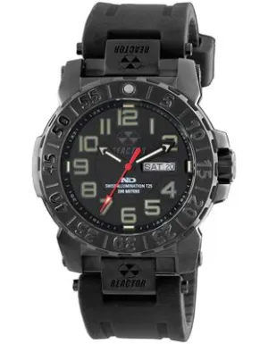 Reactor Mens Trident 2 - All Black Design - Rubber Strap - NeverDark - 200m