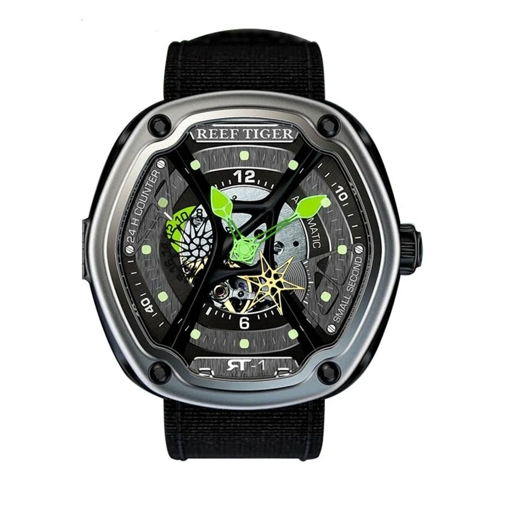 Reef Tiger/RT Mens Luxury Dive Watches Super Luminous Nylon Strap Automatic Military Watches Designer Sport Watches RGA90S7