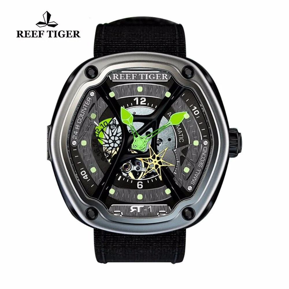 Reef Tiger/RT Mens Luxury Dive Watches Super Luminous Nylon Strap Automatic Military Watches Designer Sport Watches RGA90S7