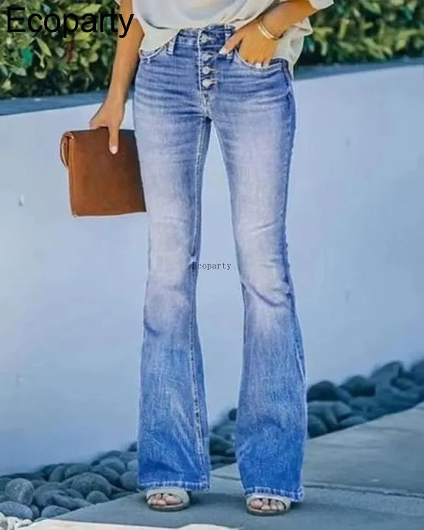 Retro Print Vintage Jeans Denim Trousers Multiple Styles High Rise Boot Cut Flare S-5XL