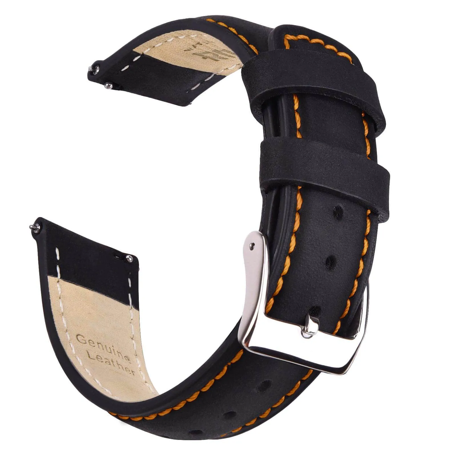 Ritche Classic Black Leather Watch Bands - Orange Stitching