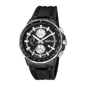 Roberto Cavalli Men's Black Dial Silicone Strap Watch