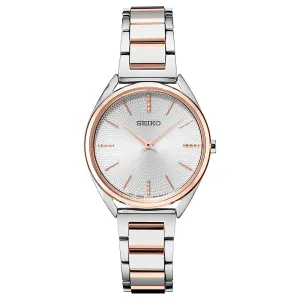 Seiko Womens Japanese Quartz Silver Dial Two Tone Band Stainless Steel Strap Casual Watch - SWR034