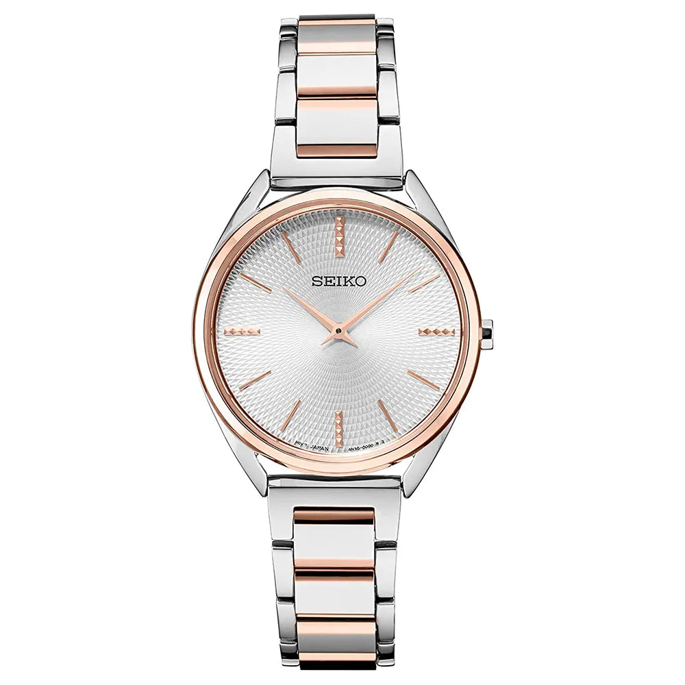 Seiko Womens Japanese Quartz Silver Dial Two Tone Band Stainless Steel Strap Casual Watch - SWR034