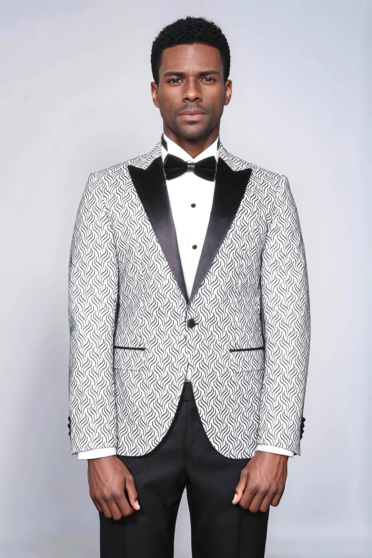Shiny Patterned White Men Prom Blazer - Wessi