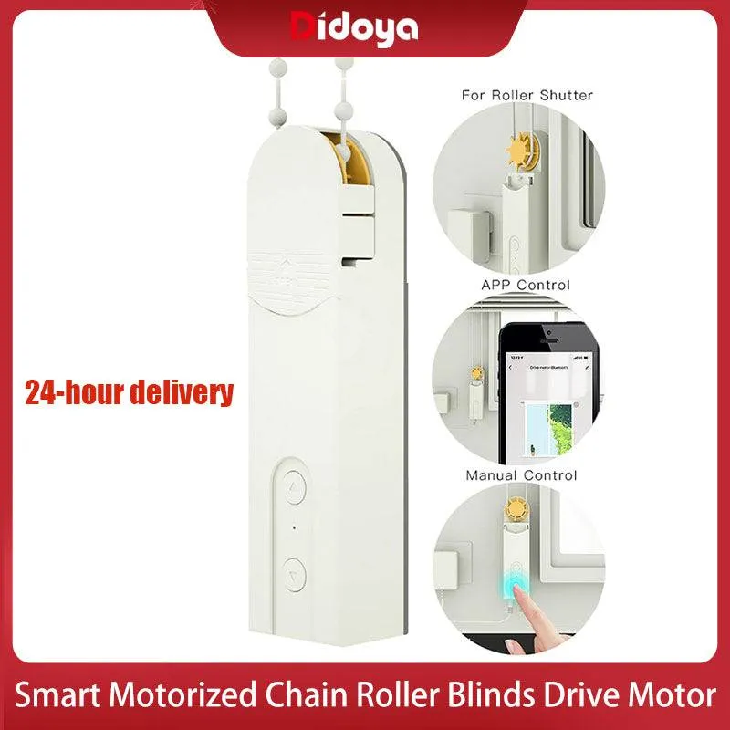 Smart Motorized Chain Roller Blinds Drive Motor Powered By Solar Panel and Charger Build-in Bluetooth APP Control