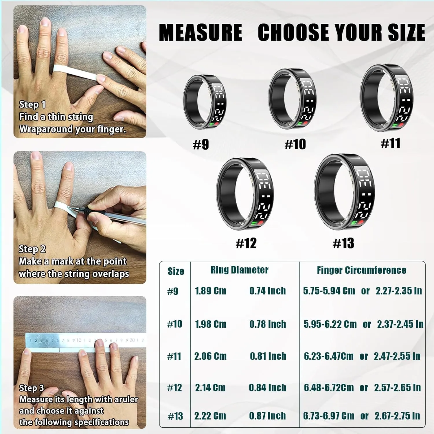 Smart Rings for Women Men,Health Ring with Display,Touch Button,Fathers Day Dad Gifts,IP68Waterproof,Fitness Tracker Heart Rate/Sleep/Steps/Blood Oxygen/Calorie Monitoring,No Subscription(Black12)