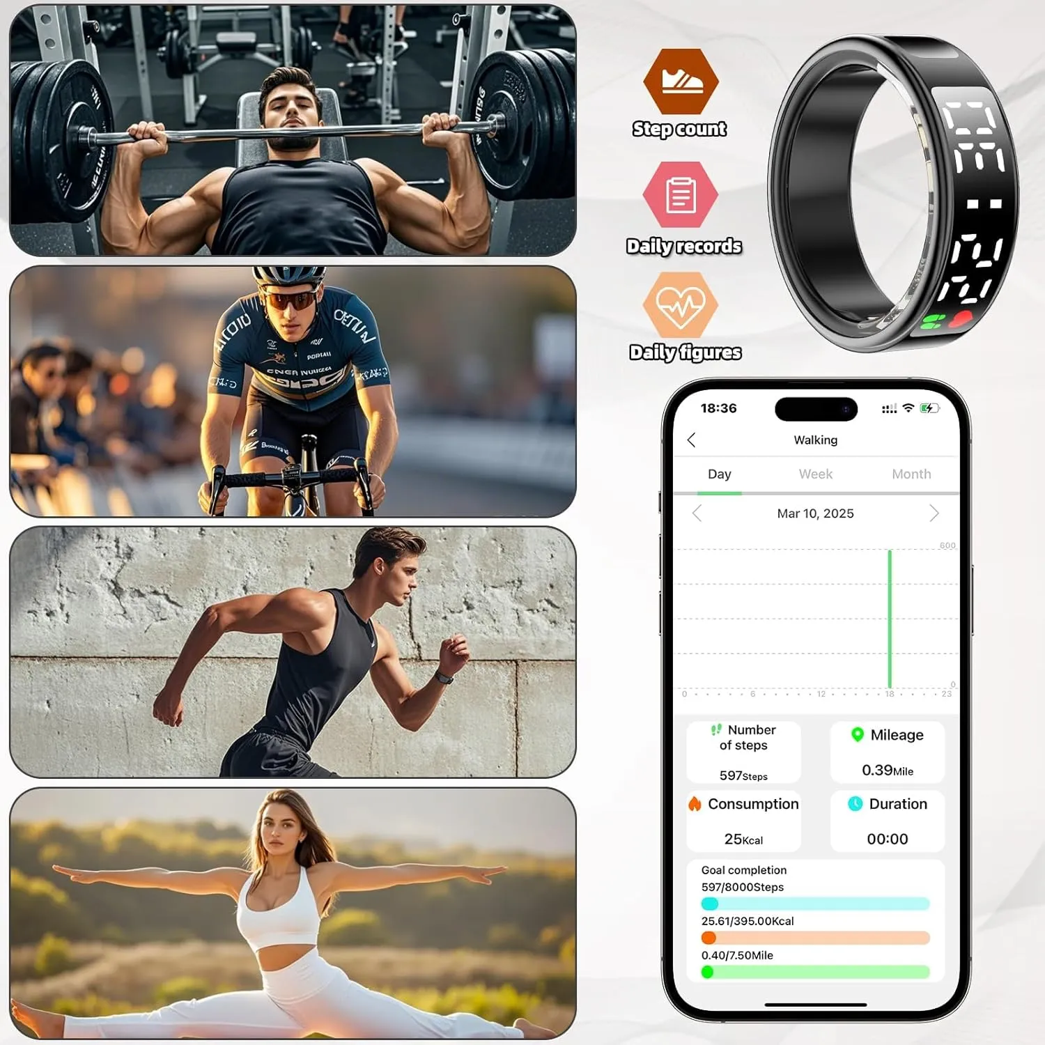 Smart Rings for Women Men,Health Ring with Display,Touch Button,Fathers Day Dad Gifts,IP68Waterproof,Fitness Tracker Heart Rate/Sleep/Steps/Blood Oxygen/Calorie Monitoring,No Subscription(Black12)