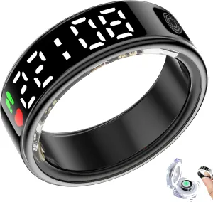Smart Rings for Women Men,Health Ring with Display,Touch Button,Fathers Day Dad Gifts,IP68Waterproof,Fitness Tracker Heart Rate/Sleep/Steps/Blood Oxygen/Calorie Monitoring,No Subscription(Black12)