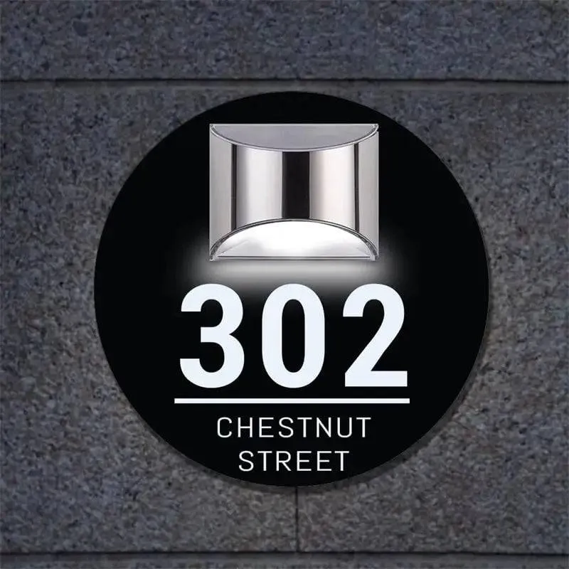 Solar House Address Sign - Custom Round House Number