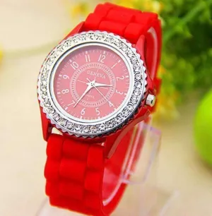 Sparkly Silky Silicone Watch in Red