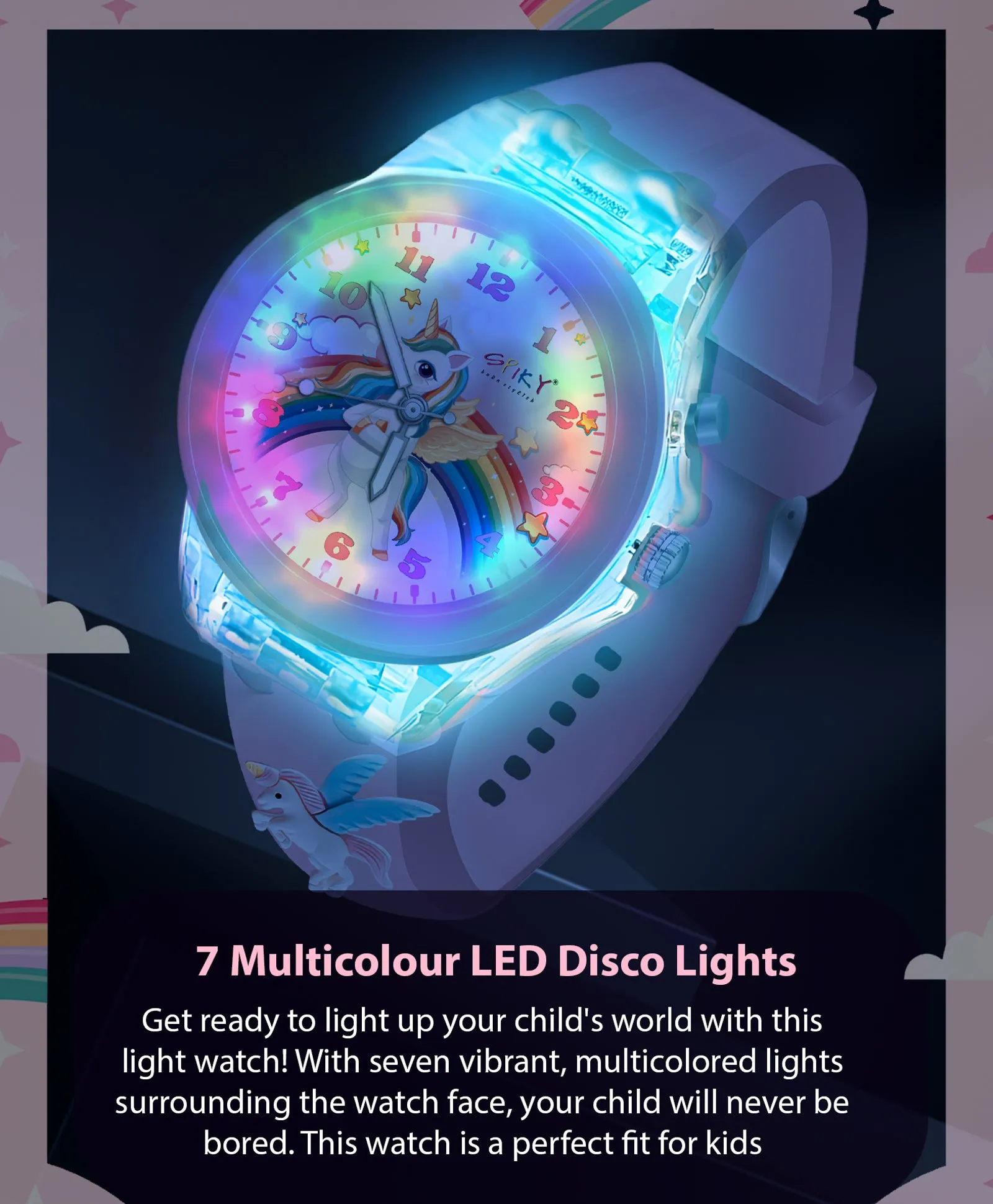 Spiky 3D Cartoon Rabbit Analog Light Watch for Kids Boys & Girls - Pink
