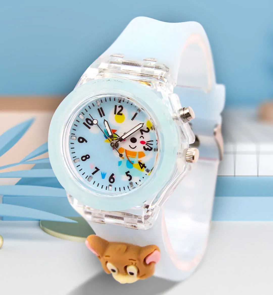 Spiky 3D Cartoon Rabbit Analog Light Watch for Kids Boys & Girls - Pink