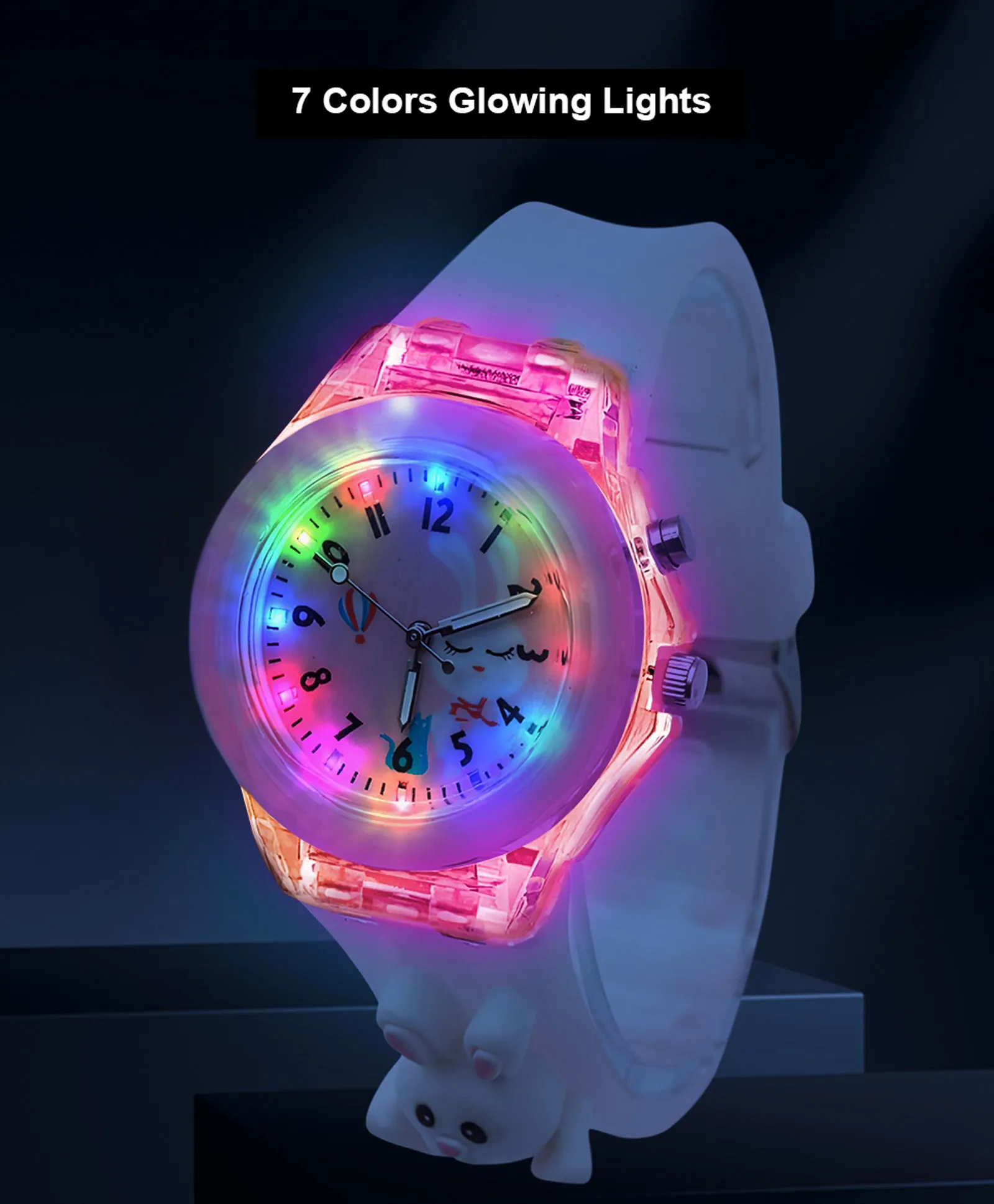 Spiky 3D Cartoon Rabbit Analog Light Watch for Kids Boys & Girls - Pink