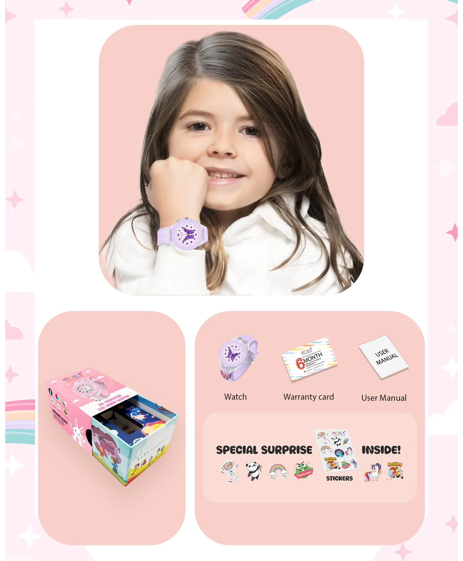 Spiky 3D Cartoon Rabbit Analog Light Watch for Kids Boys & Girls - Pink