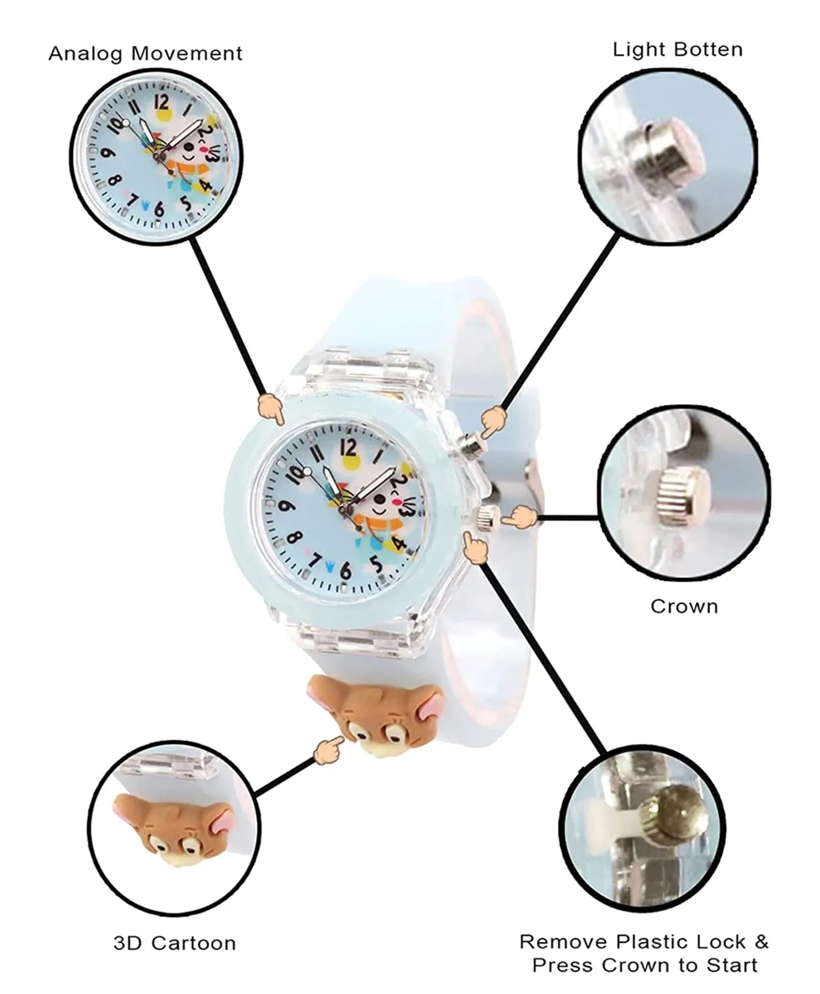 Spiky 3D Cartoon Rabbit Analog Light Watch for Kids Boys & Girls - Pink