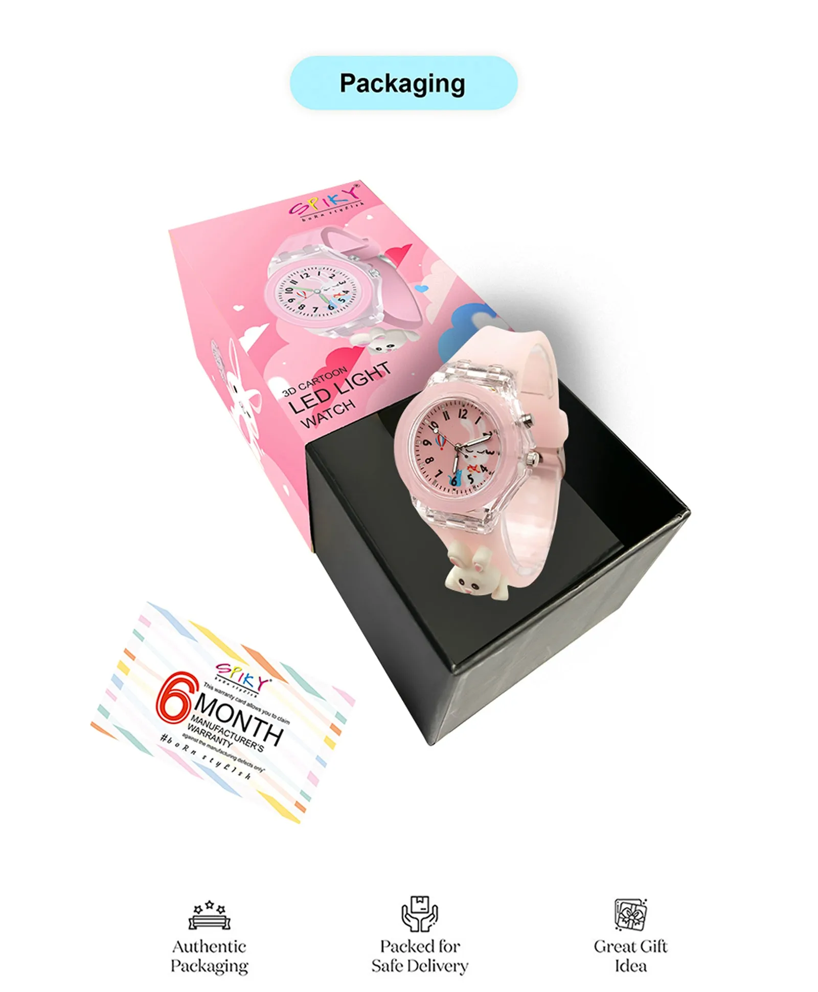 Spiky 3D Cartoon Rabbit Analog Light Watch for Kids Boys & Girls - Pink