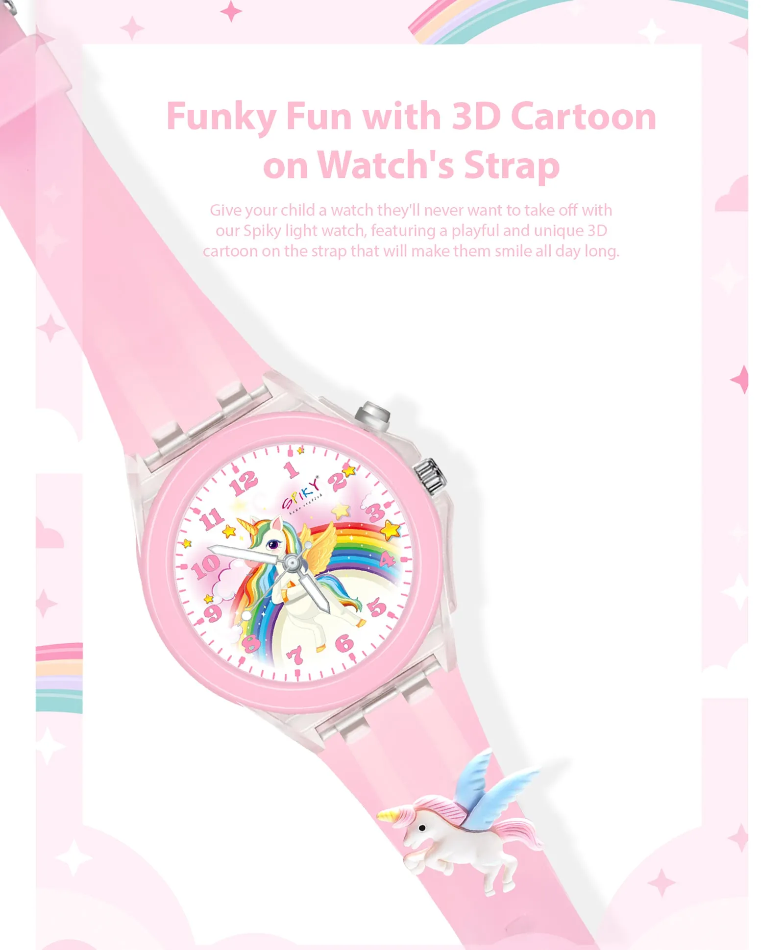 Spiky 3D Cartoon Rabbit Analog Light Watch for Kids Boys & Girls - Pink