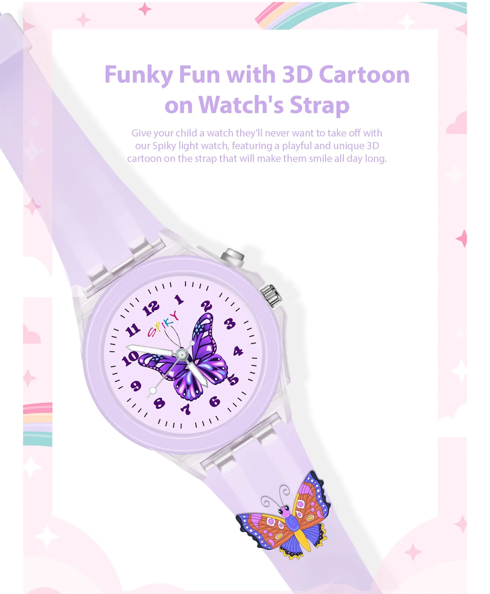 Spiky 3D Cartoon Rabbit Analog Light Watch for Kids Boys & Girls - Pink