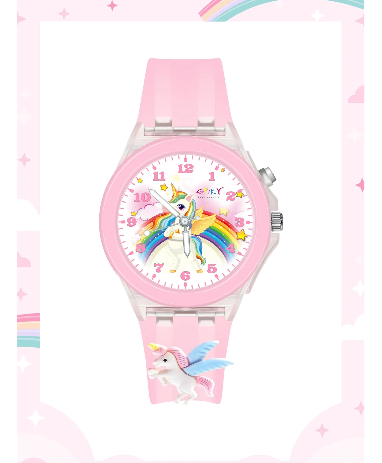 Spiky 3D Cartoon Rabbit Analog Light Watch for Kids Boys & Girls - Pink