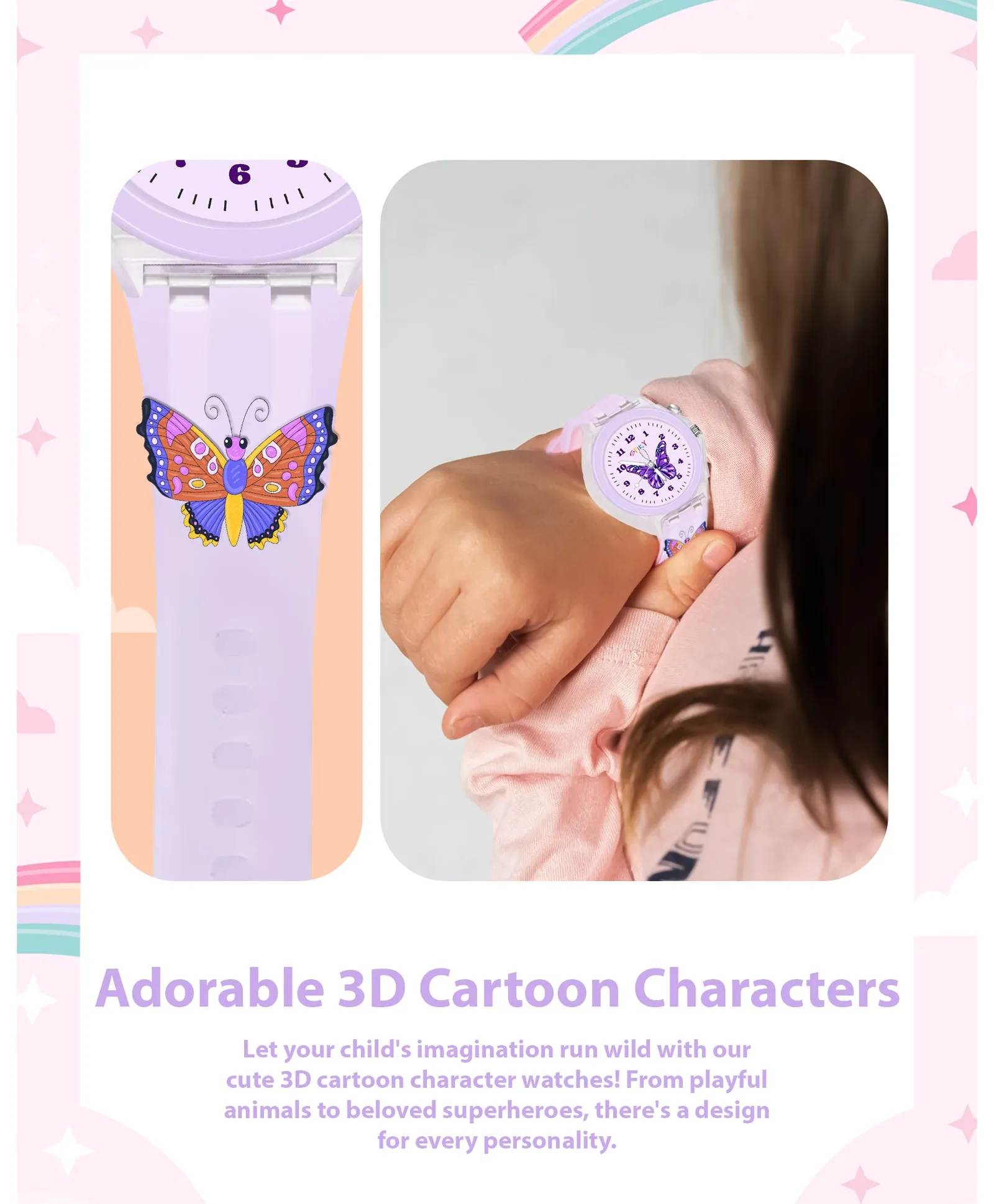 Spiky 3D Cartoon Rabbit Analog Light Watch for Kids Boys & Girls - Pink