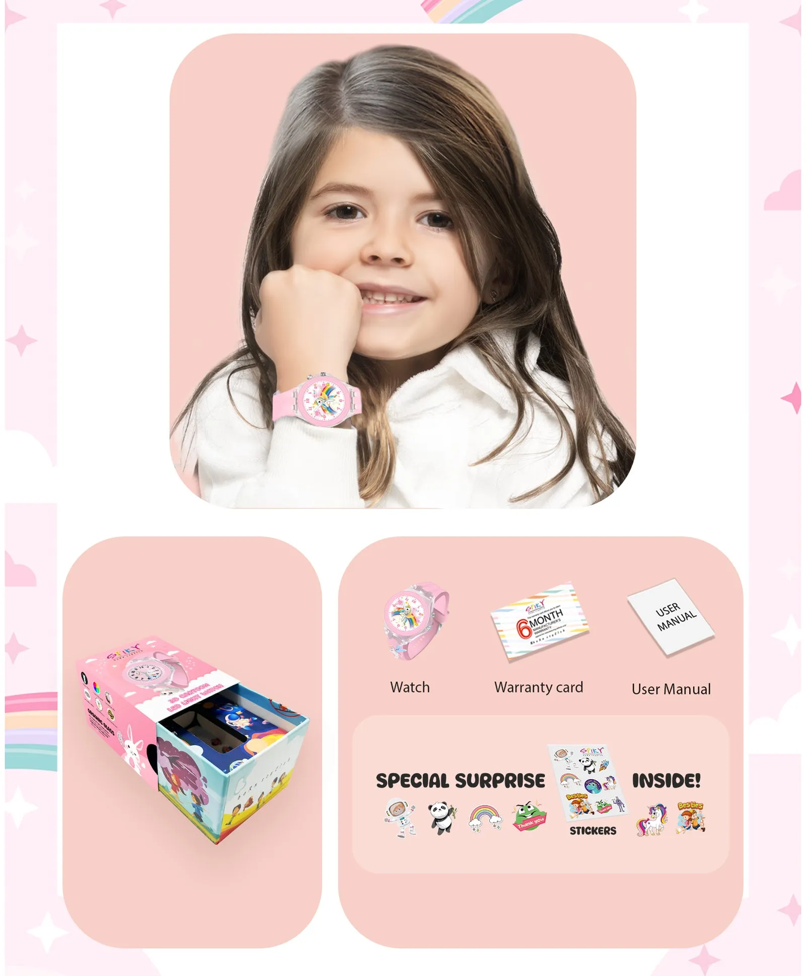 Spiky 3D Cartoon Rabbit Analog Light Watch for Kids Boys & Girls - Pink