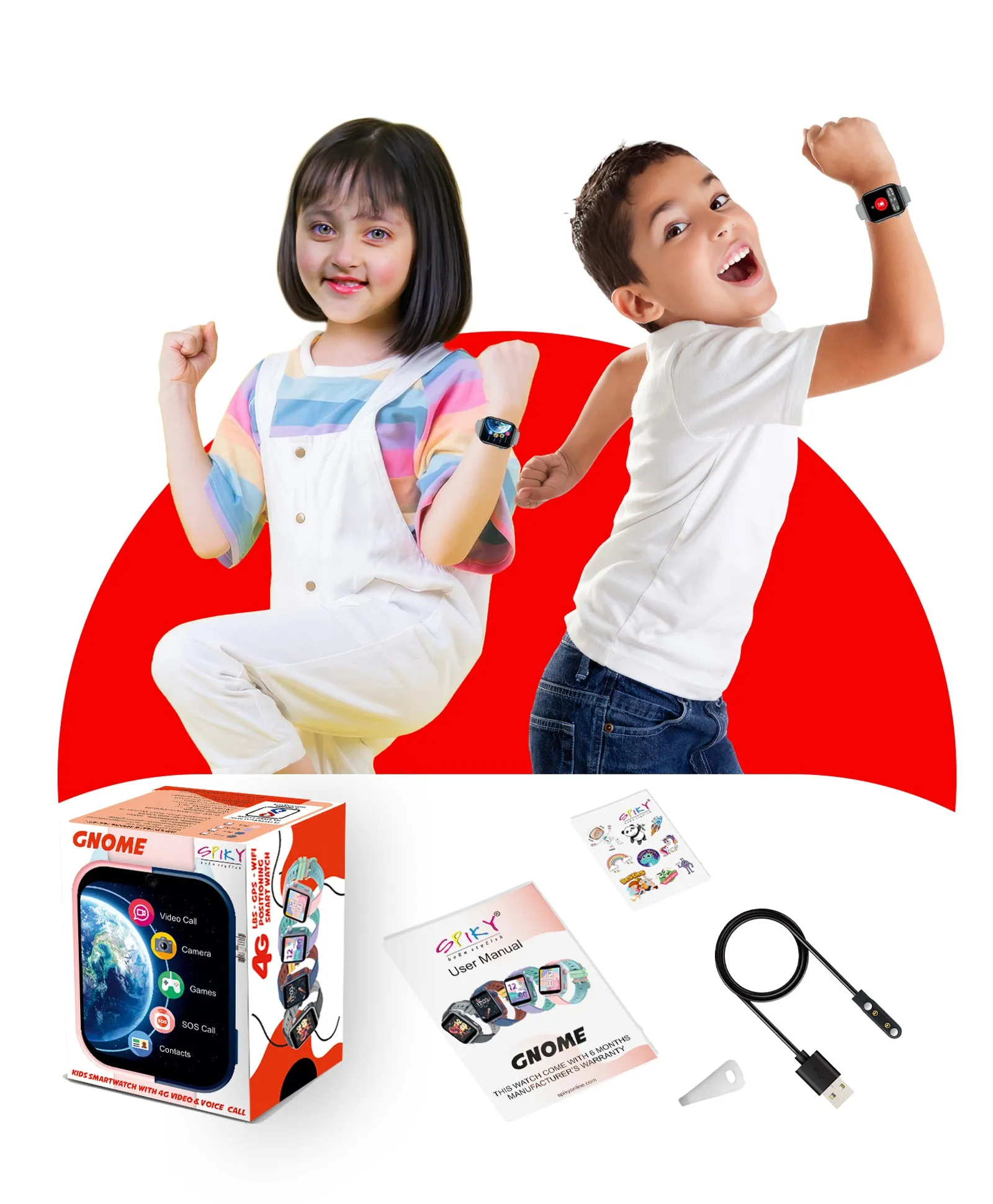 Spiky GNOME 4g Video & Voice Calling Smartwatch with - Black