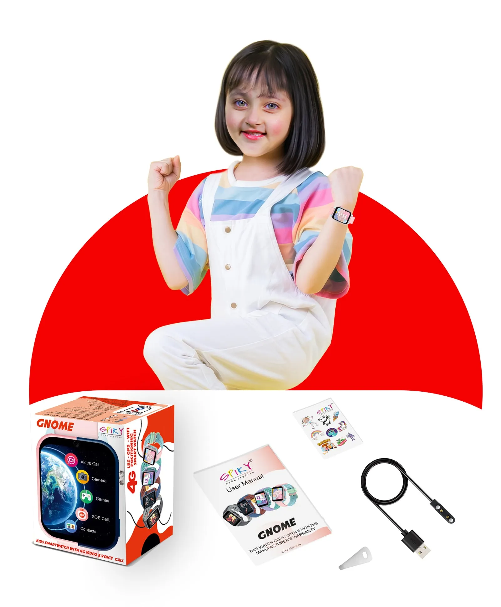Spiky GNOME 4g Video & Voice Calling Smartwatch with - Black