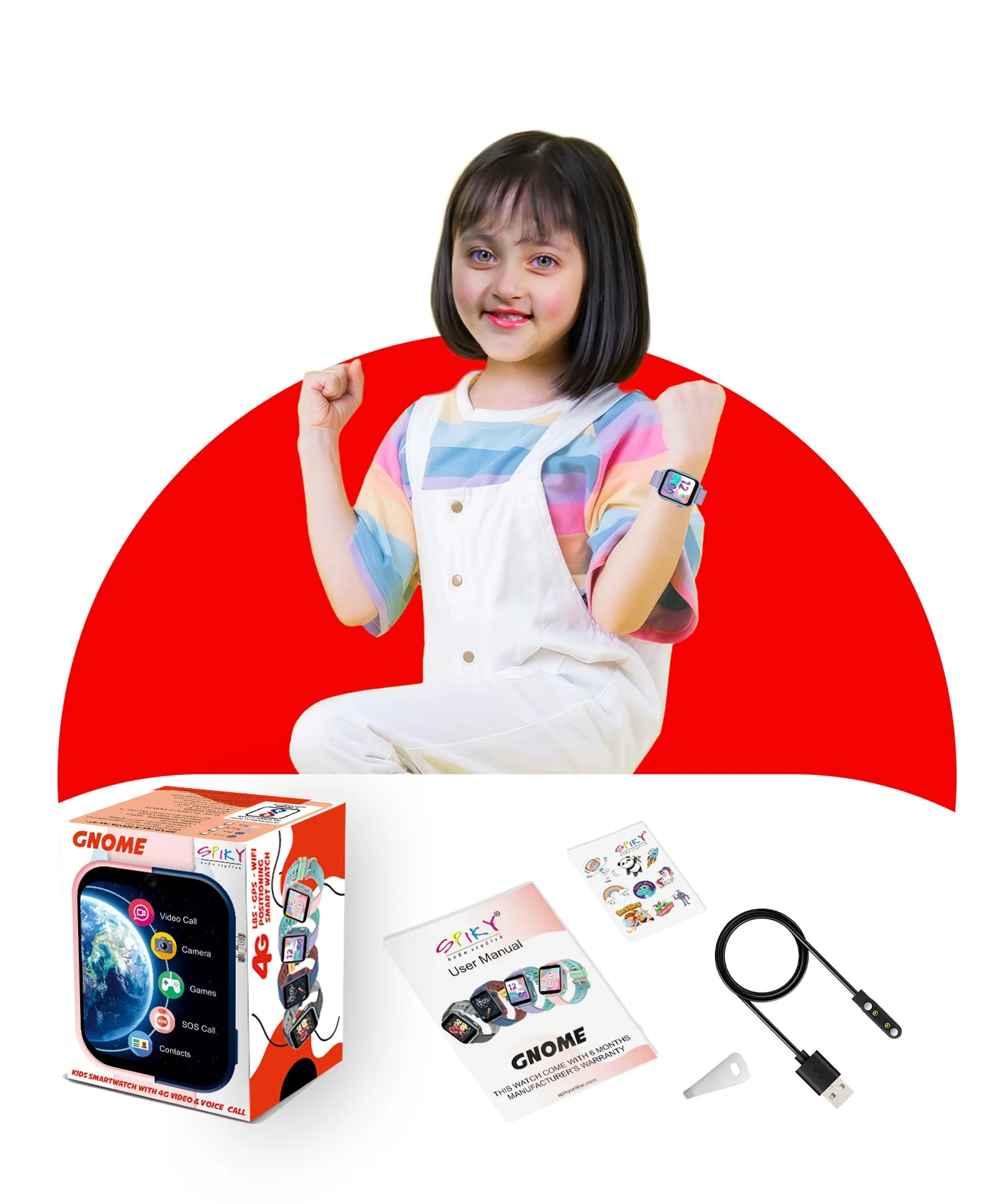 Spiky GNOME 4g Video & Voice Calling Smartwatch with - Black