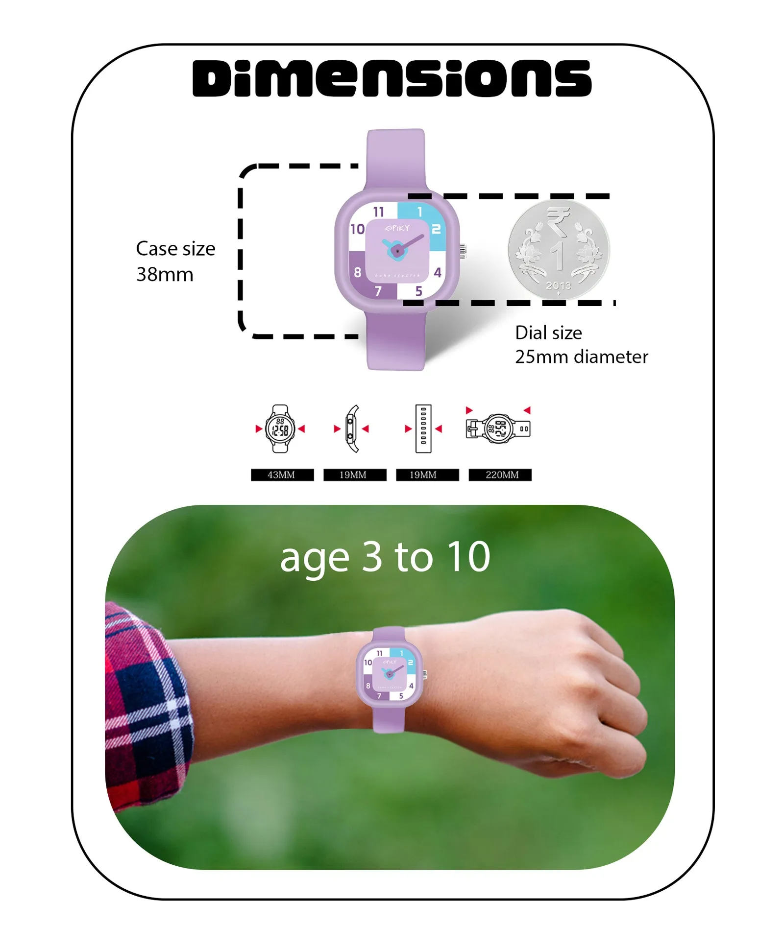 Spiky Square Analog Watch for Kids - Black