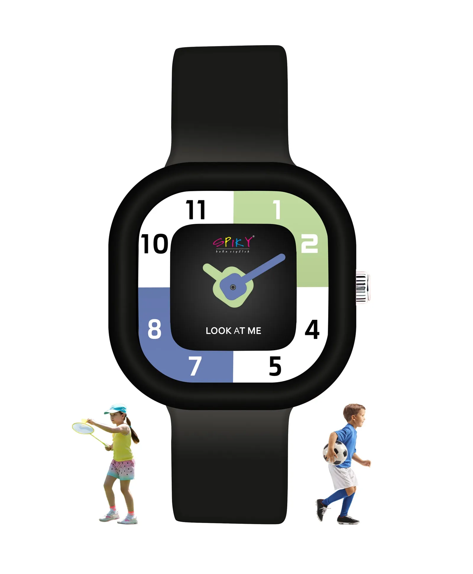 Spiky Square Analog Watch for Kids - Black
