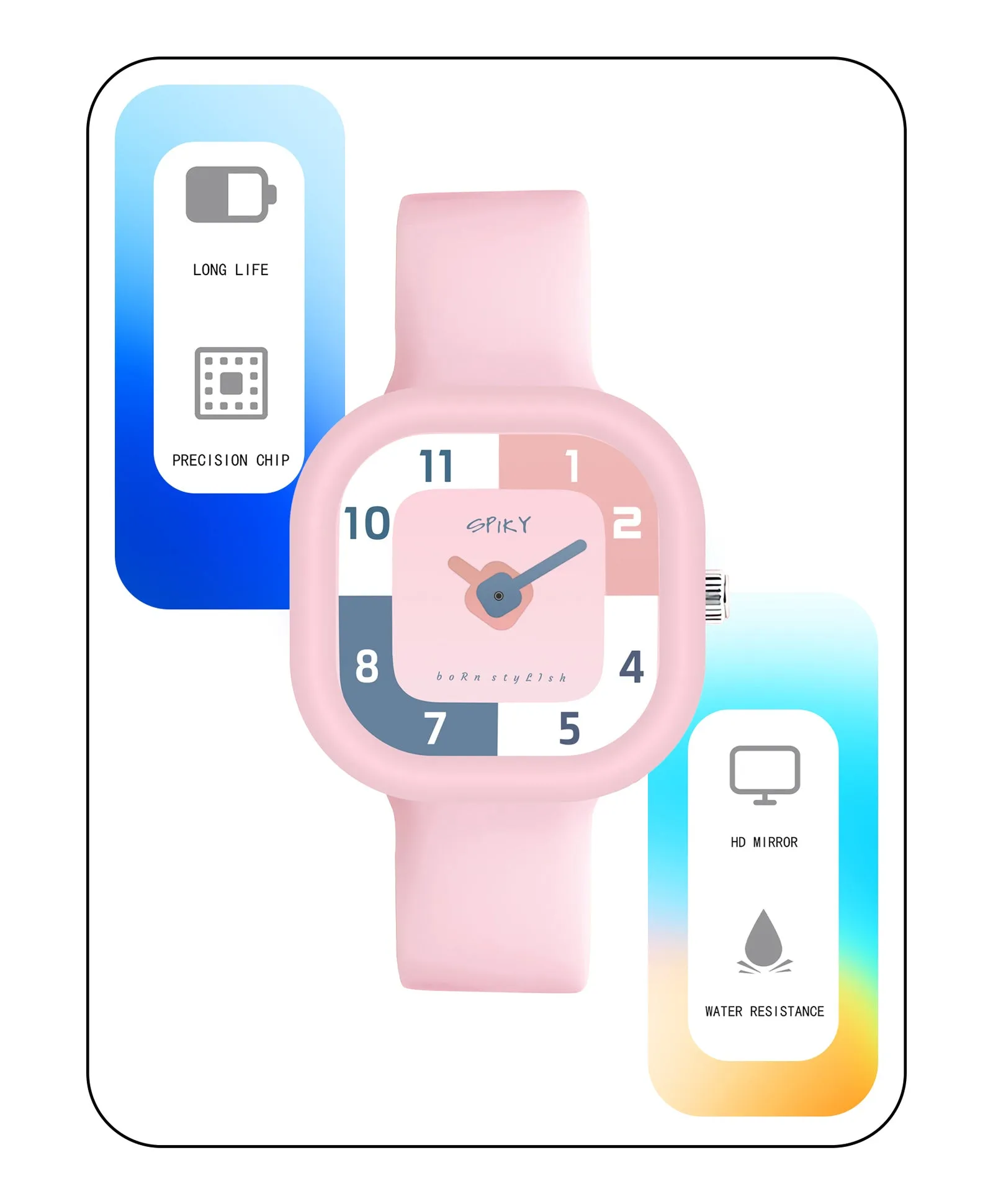 Spiky Square Analog Watch for Kids - Black