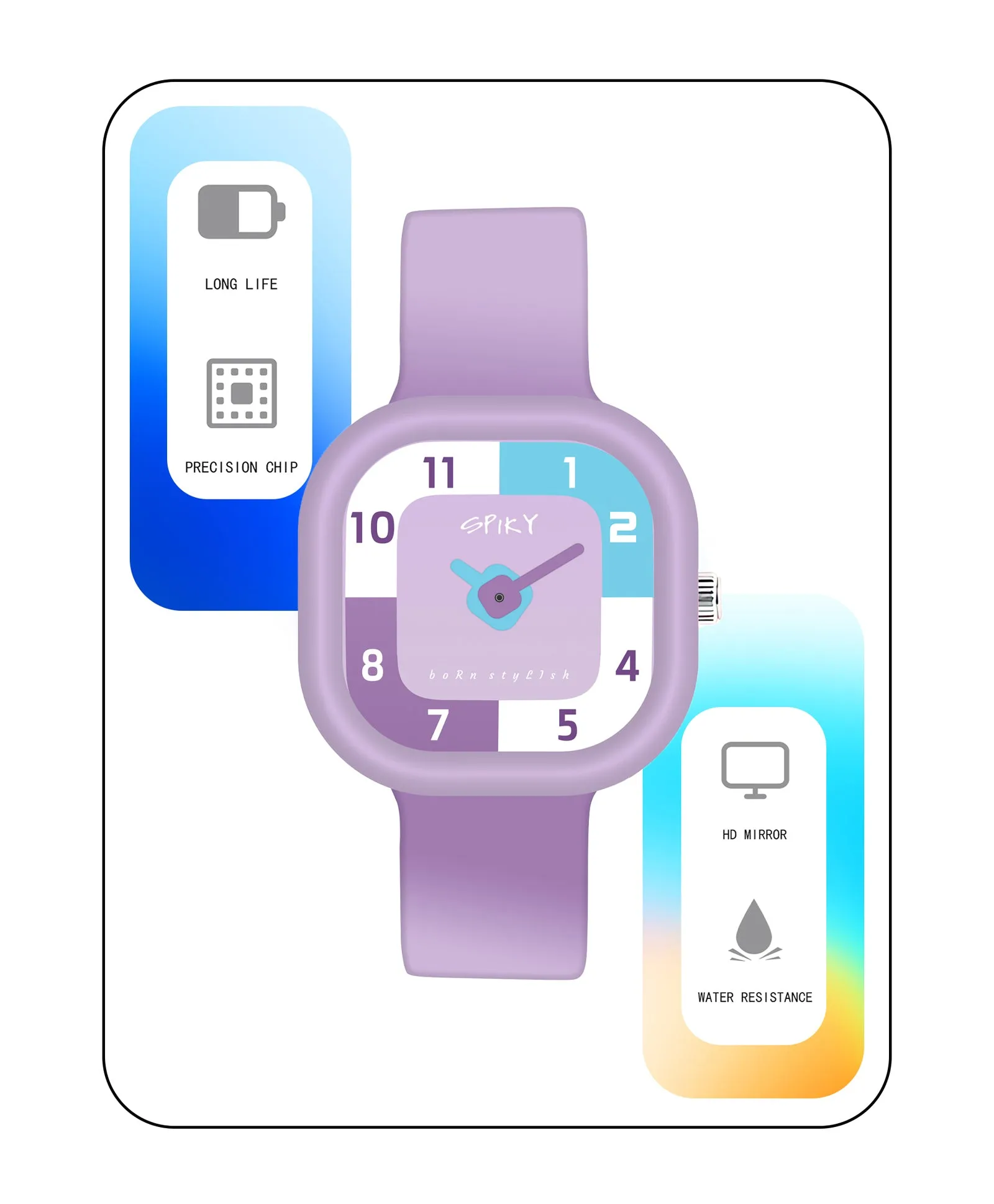 Spiky Square Analog Watch for Kids - Black