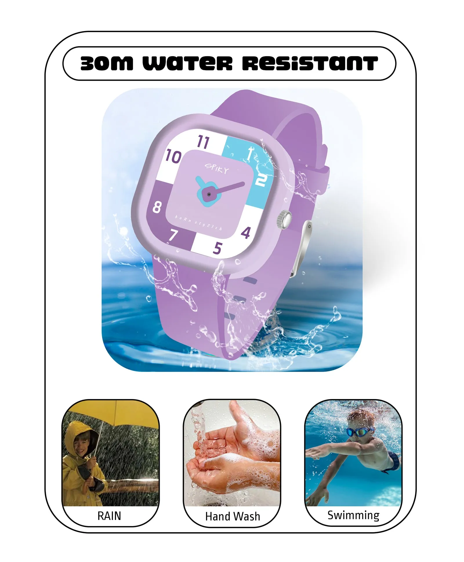 Spiky Square Analog Watch for Kids - Purple