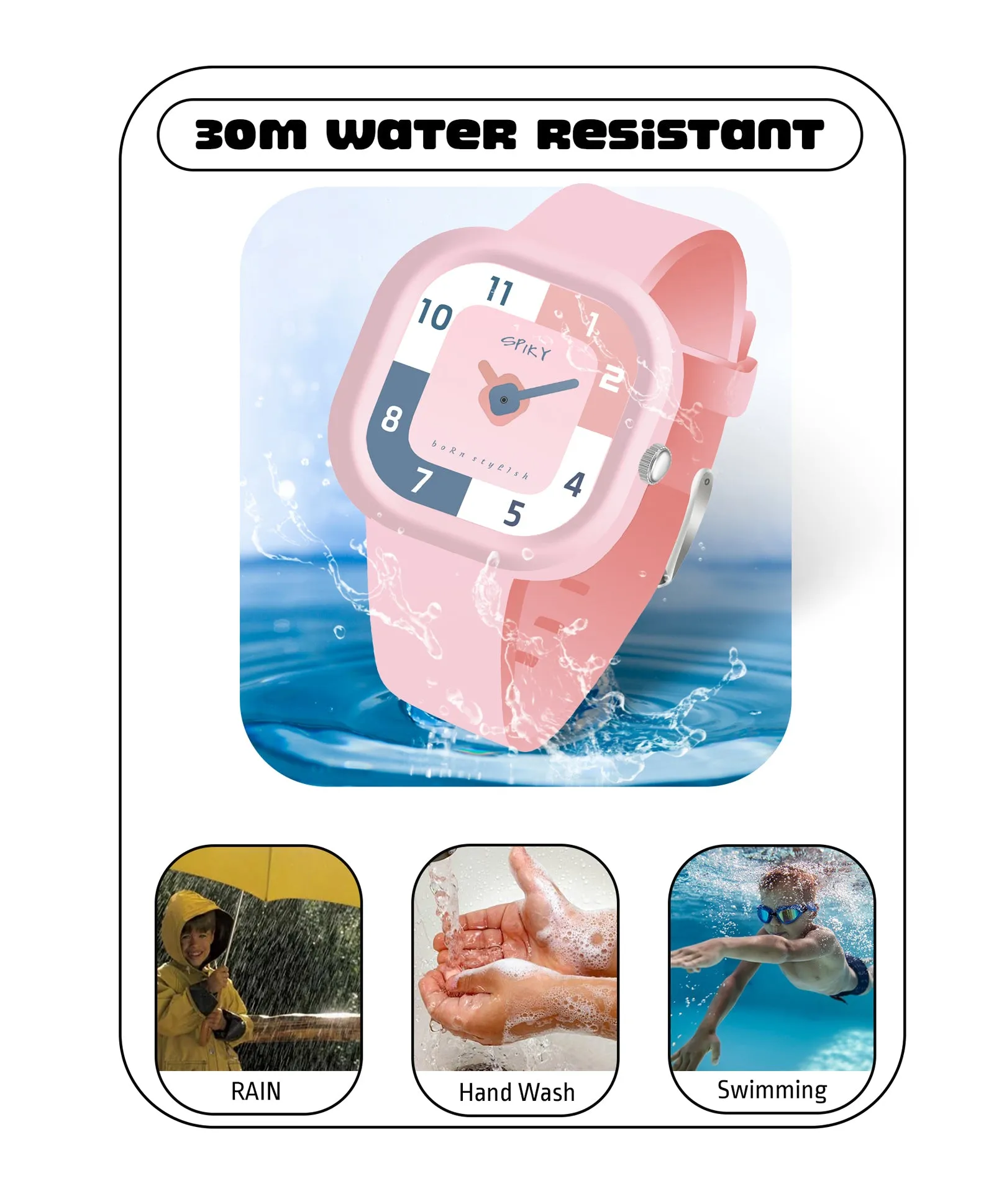 Spiky Square Analog Watch for Kids - Purple