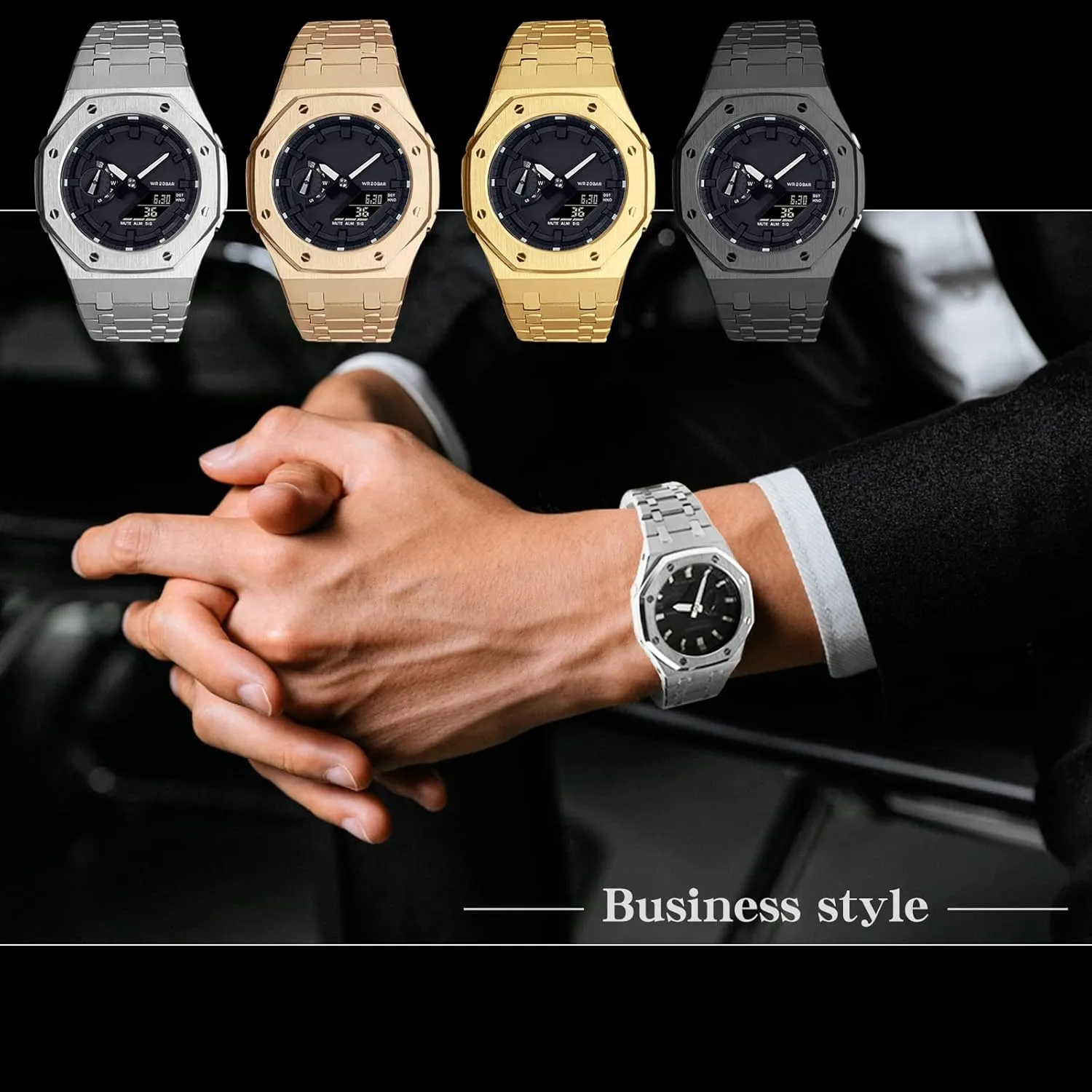 Stainless Steel Watch Bezel and Metal Band with Rubber Strap - Compatible with GA-2100/GA-2110/GA-B2100