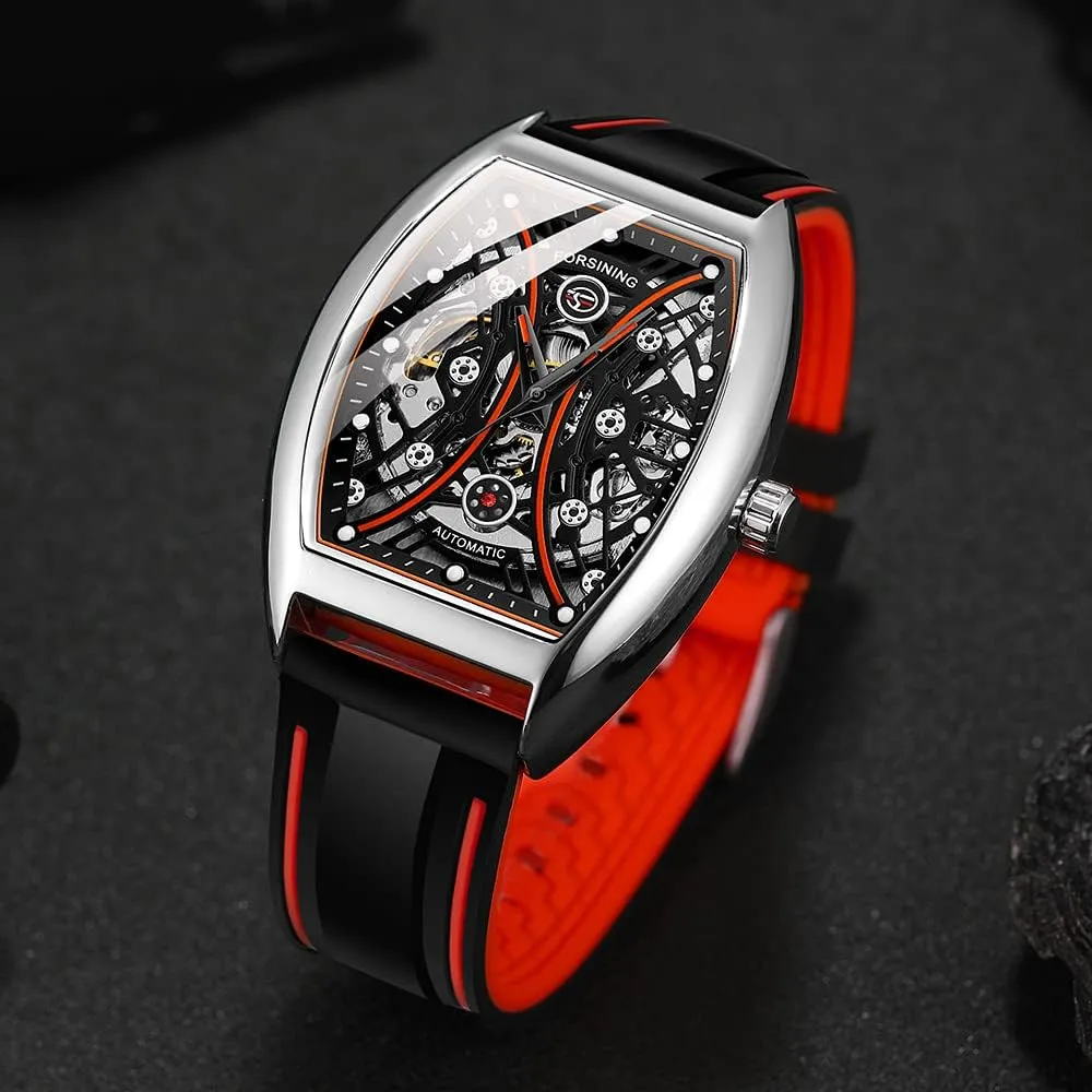 Tiong Square Silicone Mechanical Watch Men's Skeleton Flywheel Watches Waterproof Silicone Strap Mechanical Watches for Men