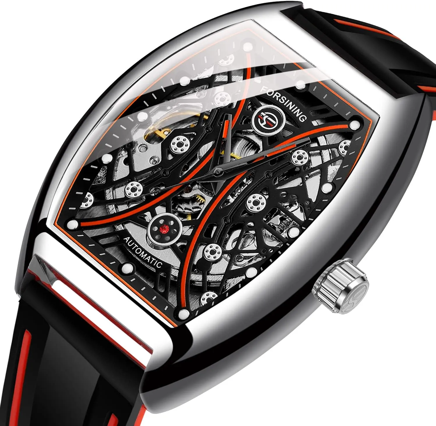Tiong Square Silicone Mechanical Watch Men's Skeleton Flywheel Watches Waterproof Silicone Strap Mechanical Watches for Men