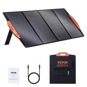 VEVOR Portable Solar Panel, Monocrystallin 100-200W Foldable E ETFE Solar Charger, 23% Efficiency Solar Panel with Type C, DC 18V, QC3.0 USB Port, IP67 Waterproof for Home, off Grid, Hiking