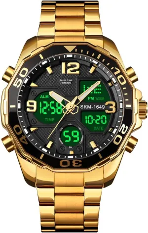 VIGOROSO Mens Watches Multi Times Military Black Watch Chronograph Digital Analog Stainless Steel Wrist Watch for Men/Gents Waterproof