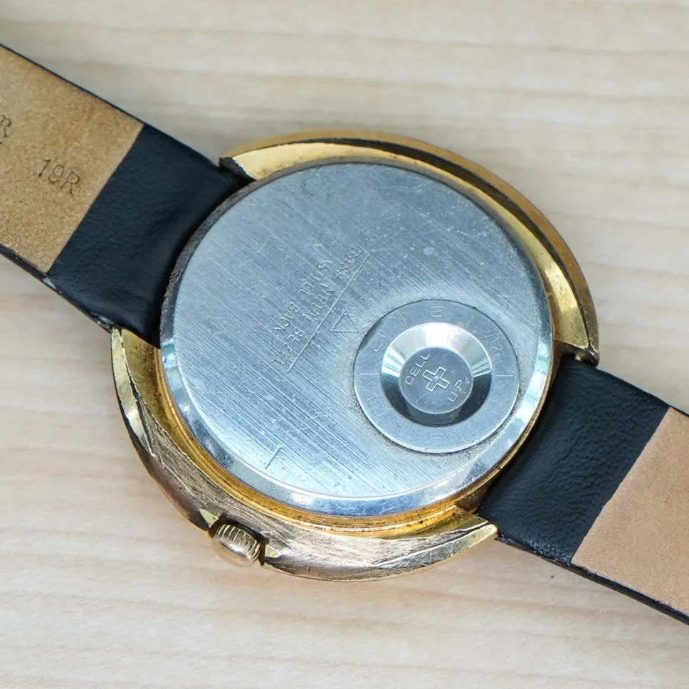 Vintage ELGIN SWISSSONIC Watch Day/Date Blue & Gold-Tone Dial - RARE!  Fancy Oval Case