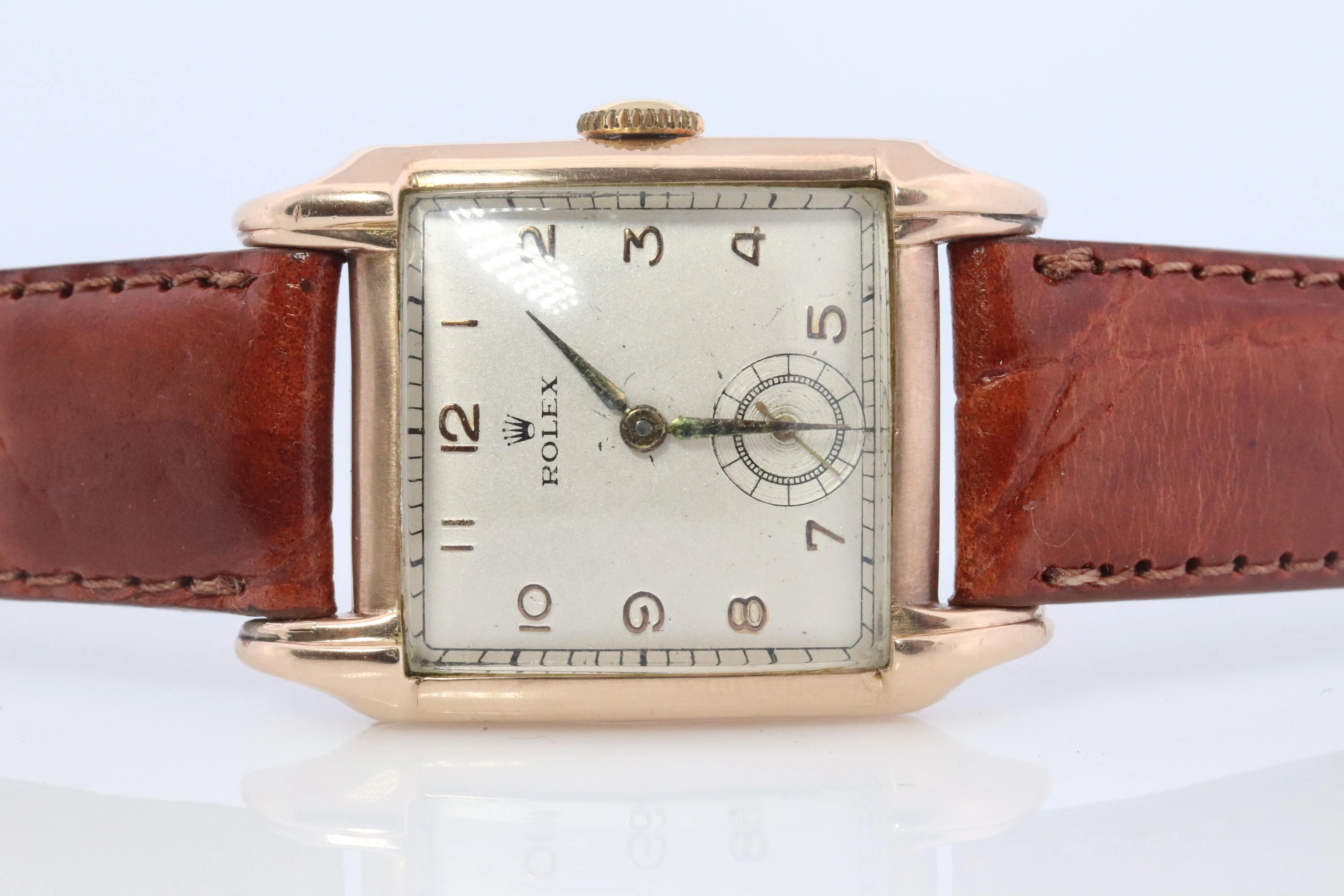 Vintage ROLEX Watch. 9k YG Rolex 4533 Square Tank Manual Wristwatch.