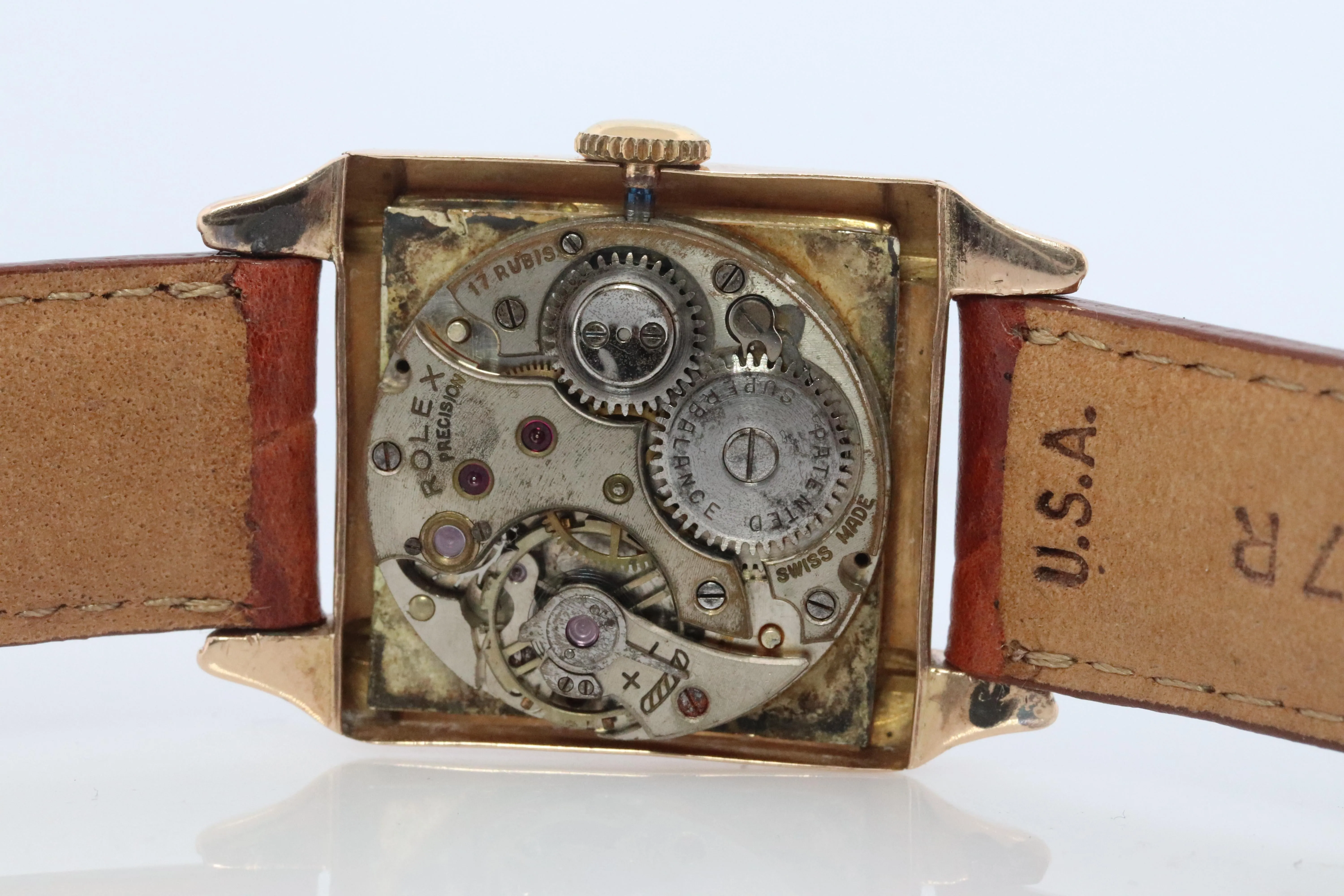 Vintage ROLEX Watch. 9k YG Rolex 4533 Square Tank Manual Wristwatch.