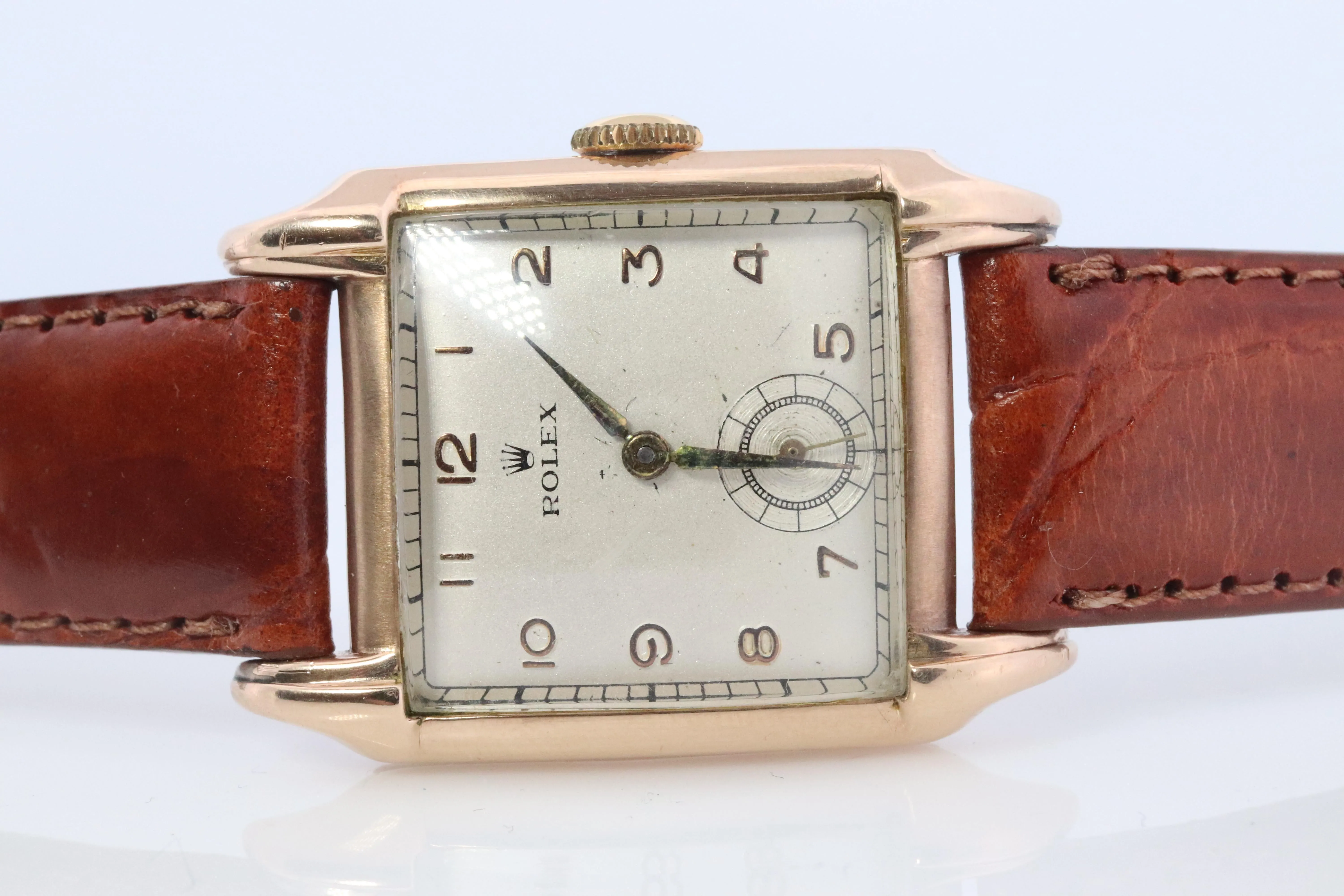 Vintage ROLEX Watch. 9k YG Rolex 4533 Square Tank Manual Wristwatch.